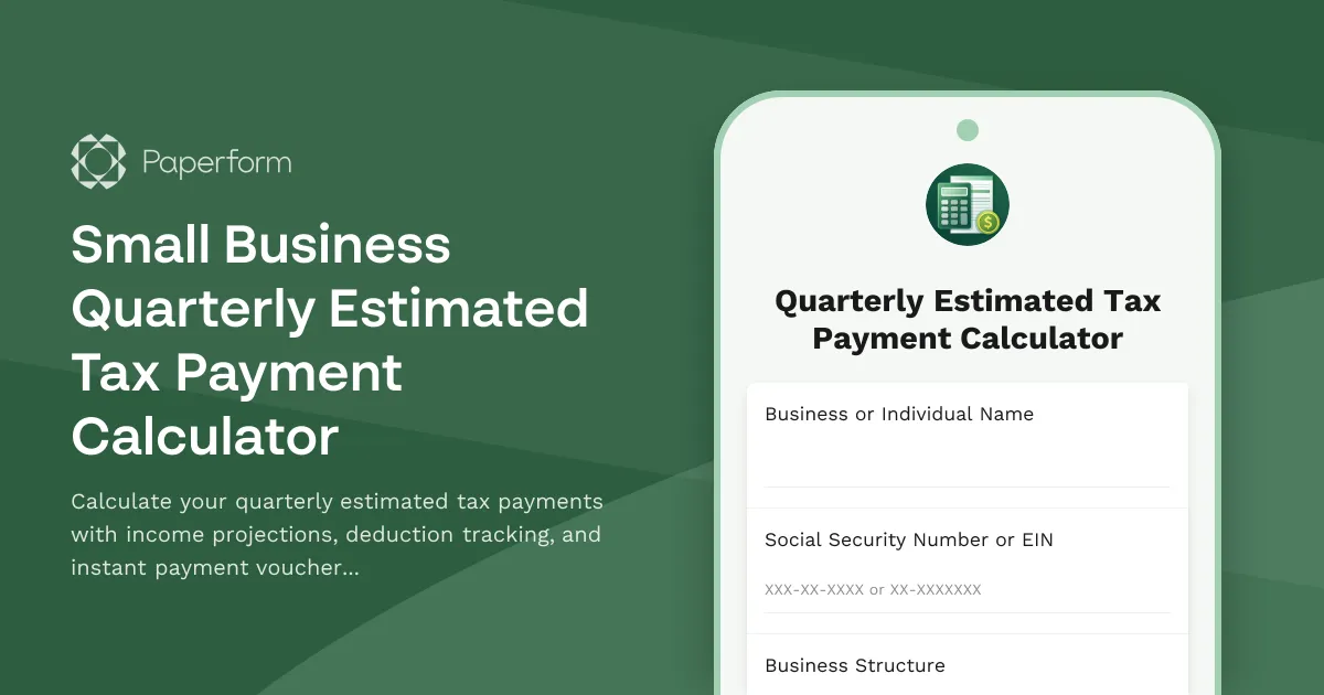 Small Business Quarterly Estimated Tax Payment Calculator