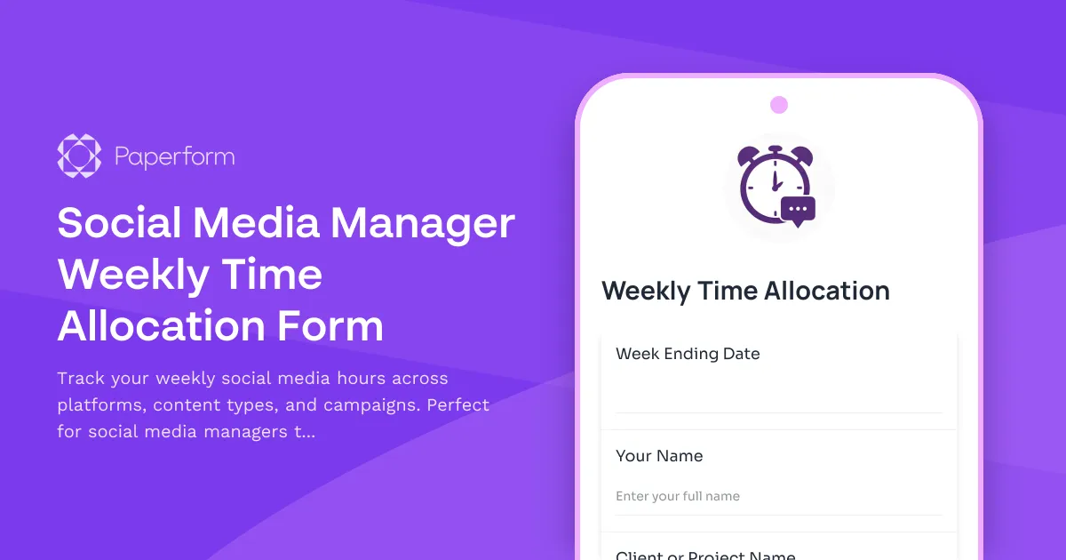 Social Media Manager Weekly Time Allocation Form