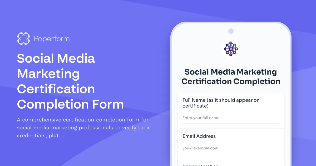 Social Media Marketing Certification Completion Form