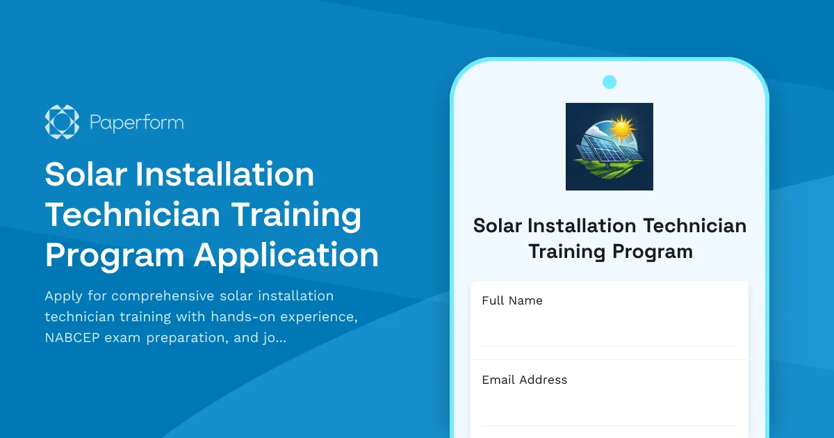Solar Installation Technician Training Program Application