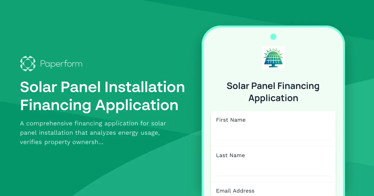 Solar Panel Installation Financing Application
