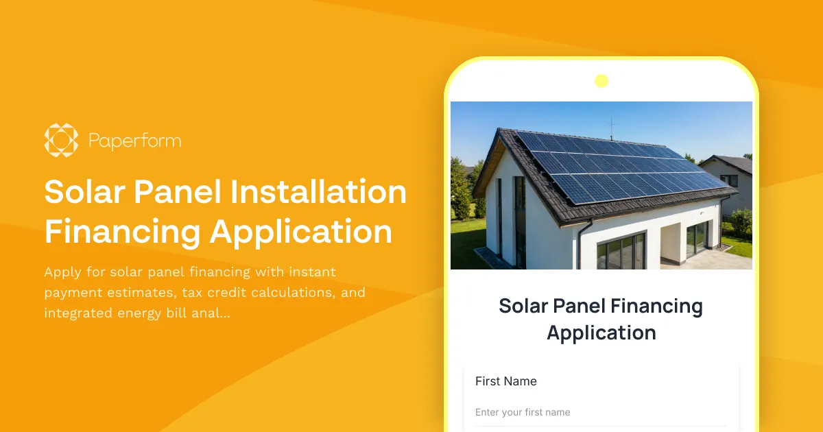 Solar Panel Installation Financing Application