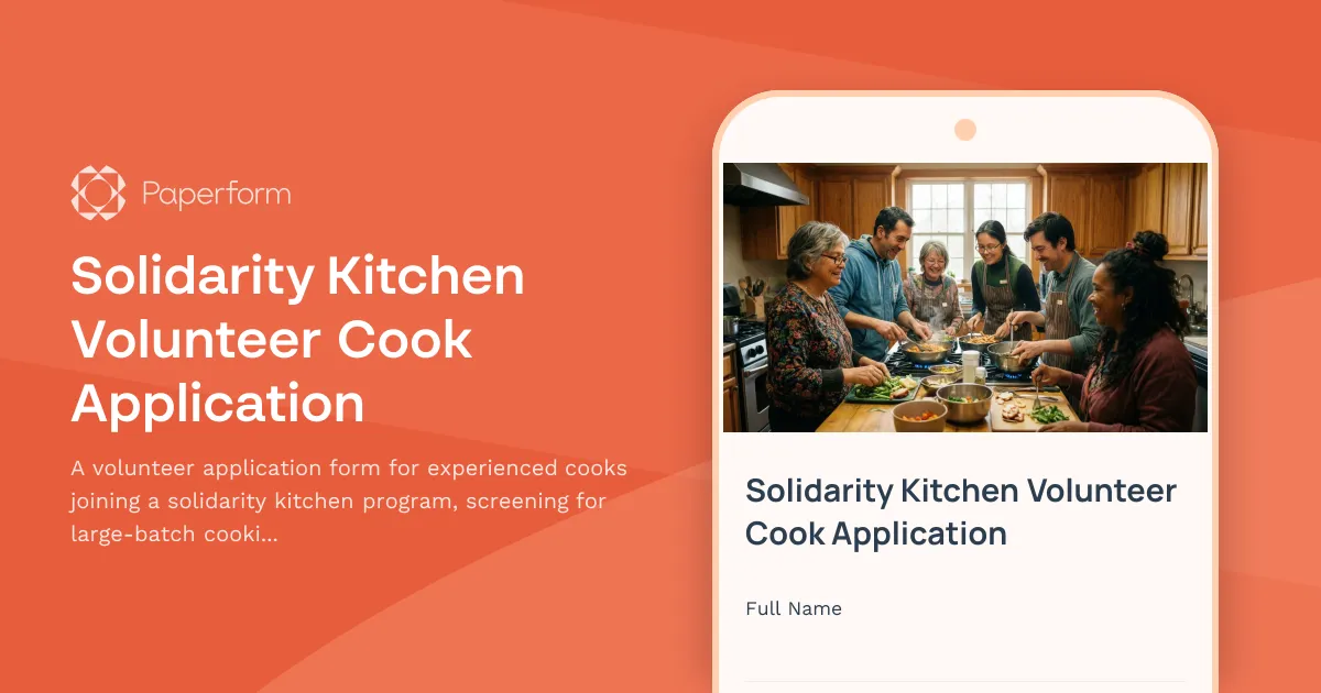 Solidarity Kitchen Volunteer Cook Application
