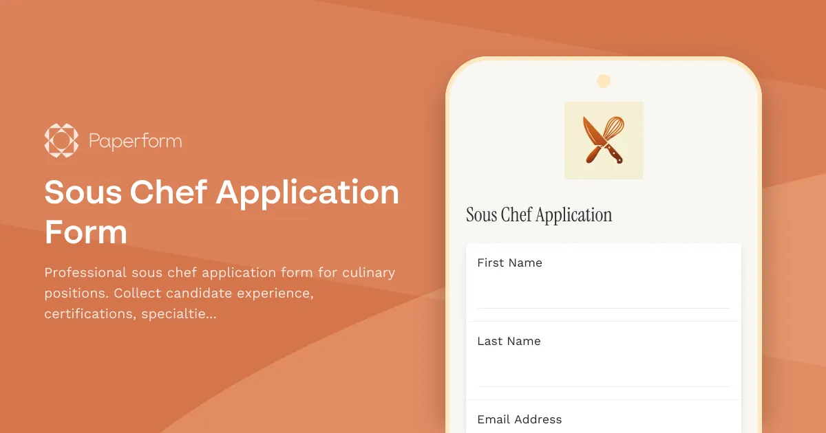 Sous Chef Application Form