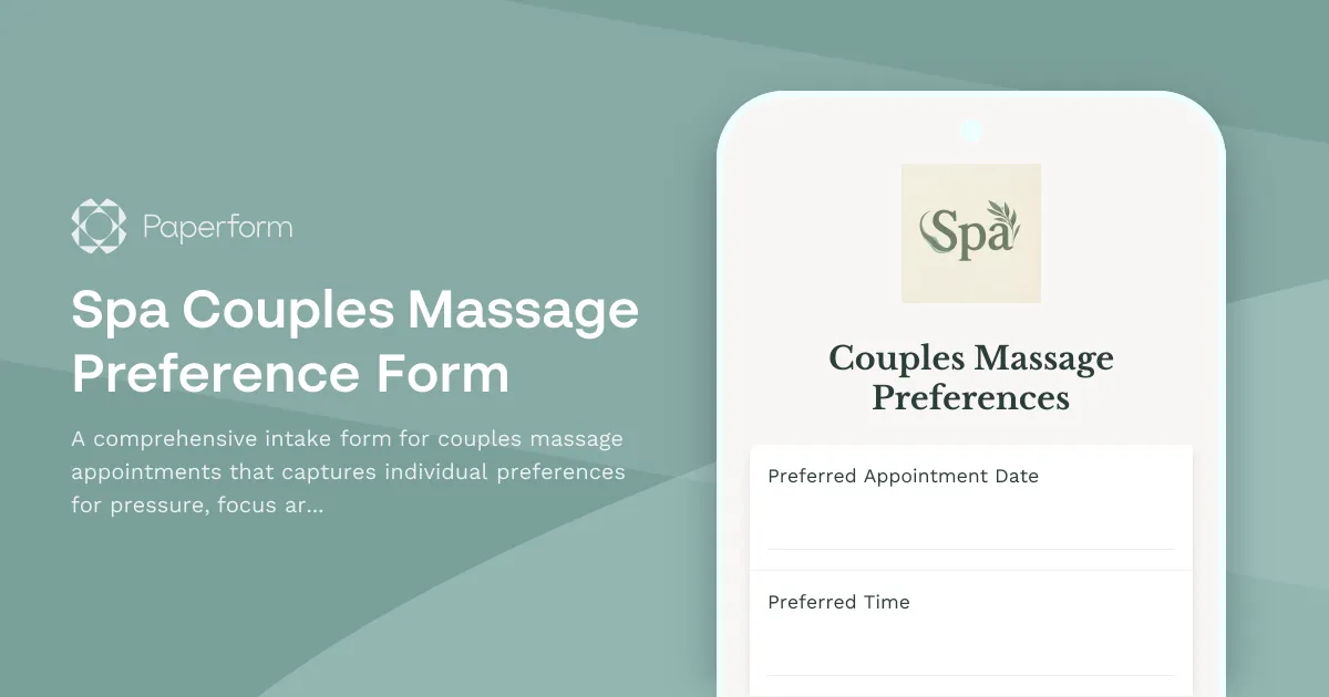 Spa Couples Massage Preference Form