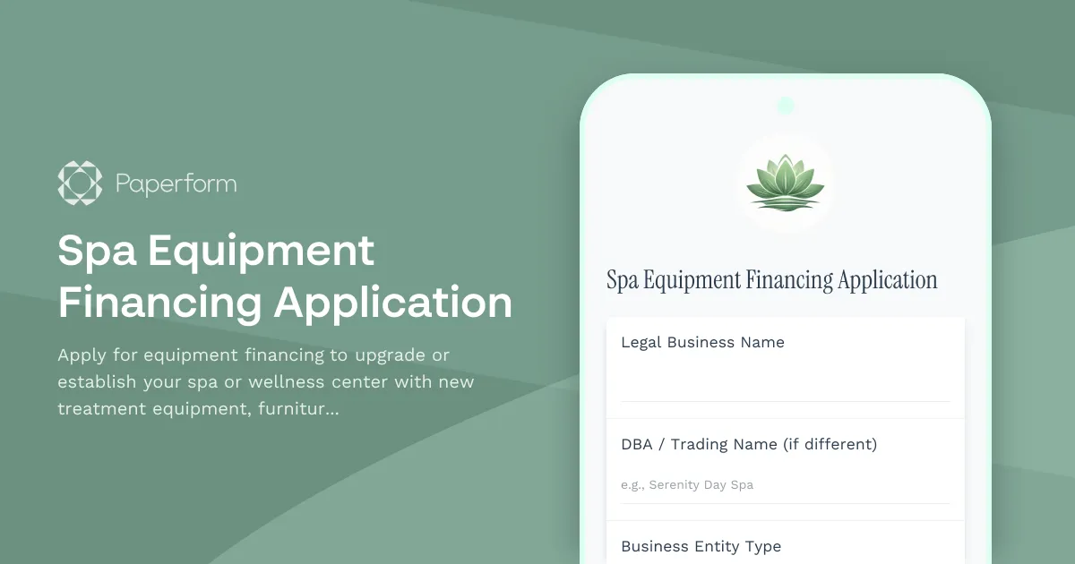 Spa Equipment Financing Application