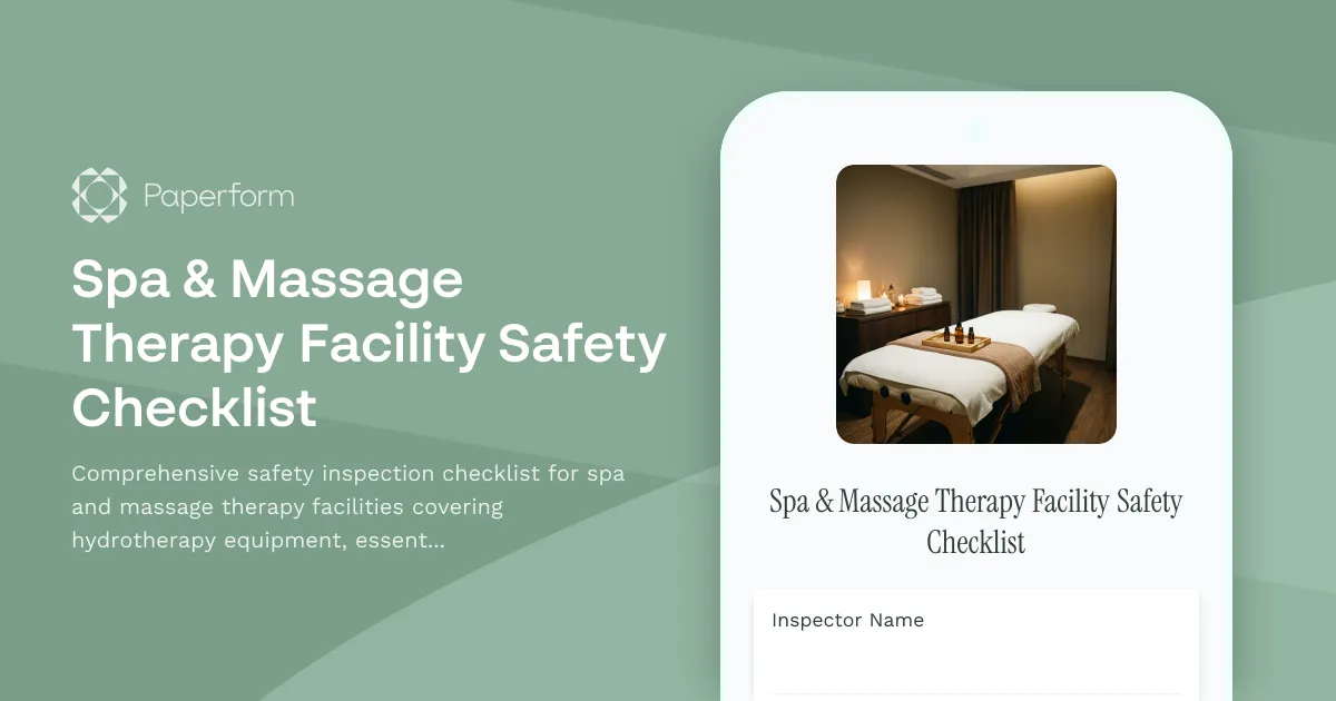 Spa & Massage Therapy Facility Safety Checklist