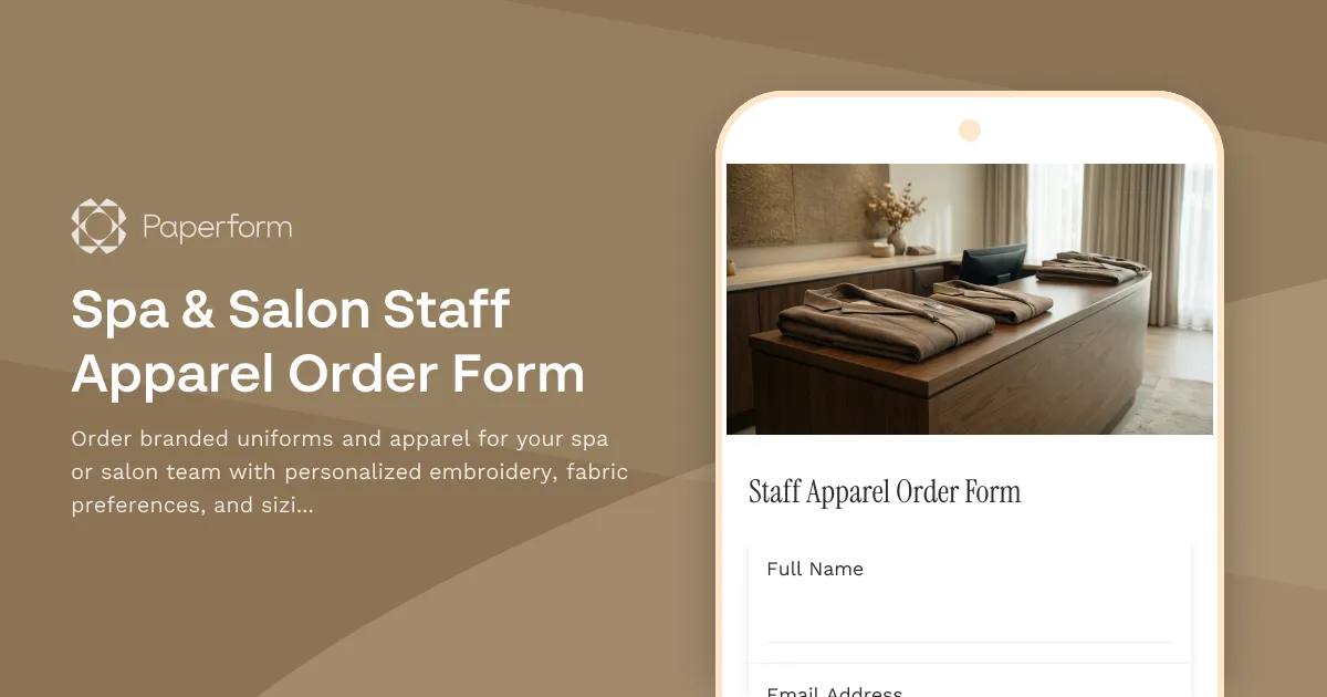 Spa & Salon Staff Apparel Order Form