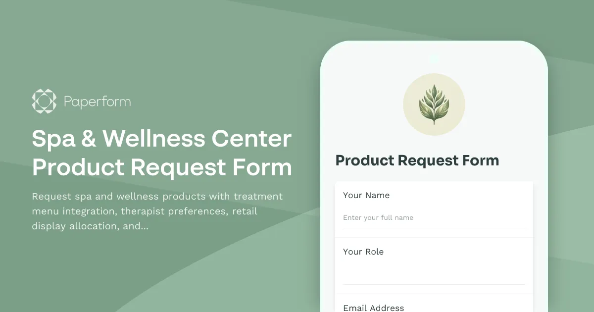 Spa & Wellness Center Product Request Form