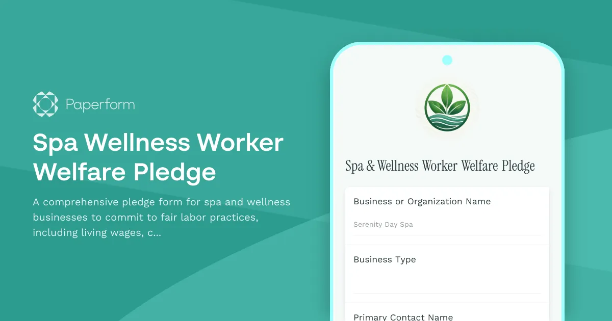 Spa Wellness Worker Welfare Pledge
