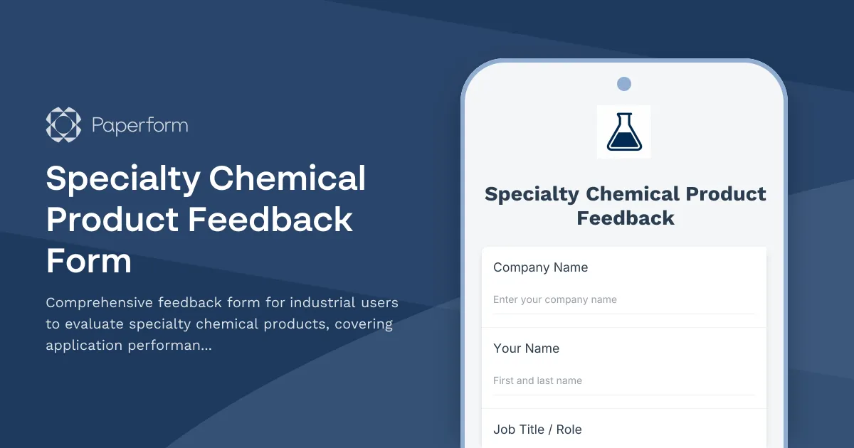 Specialty Chemical Product Feedback Form