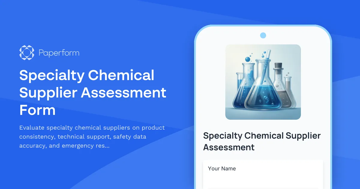 Specialty Chemical Supplier Assessment Form