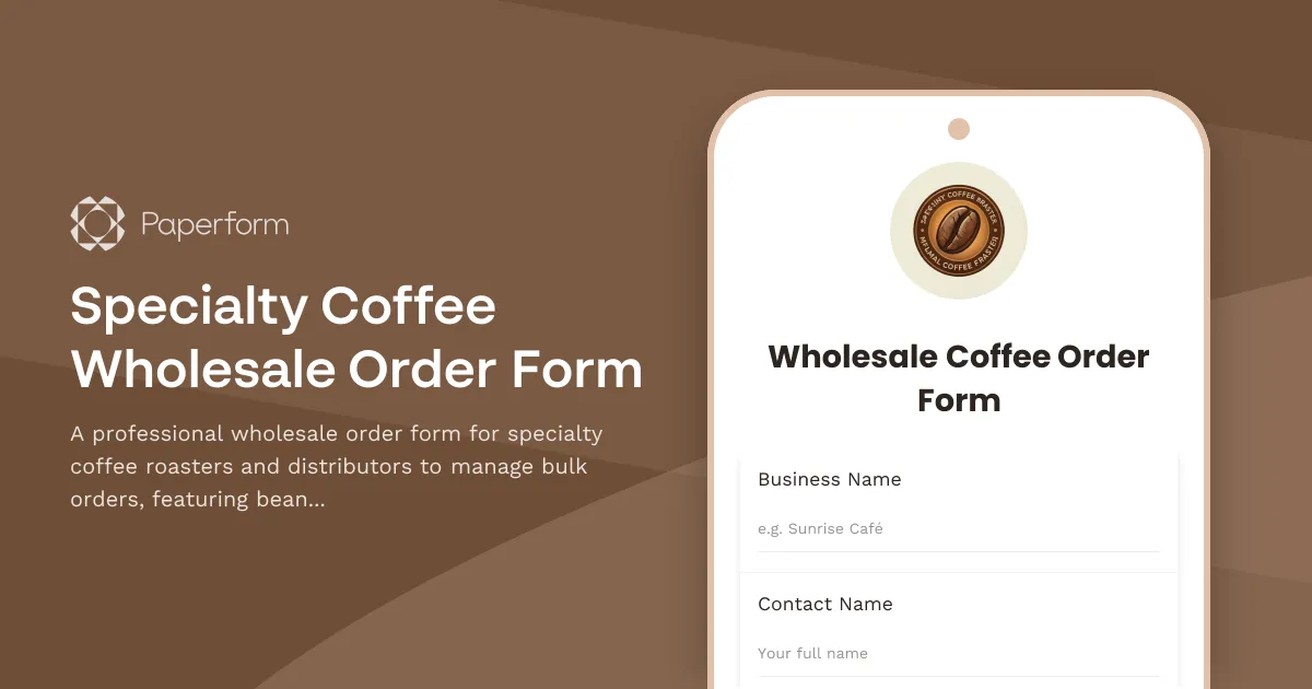 Specialty Coffee Wholesale Order Form