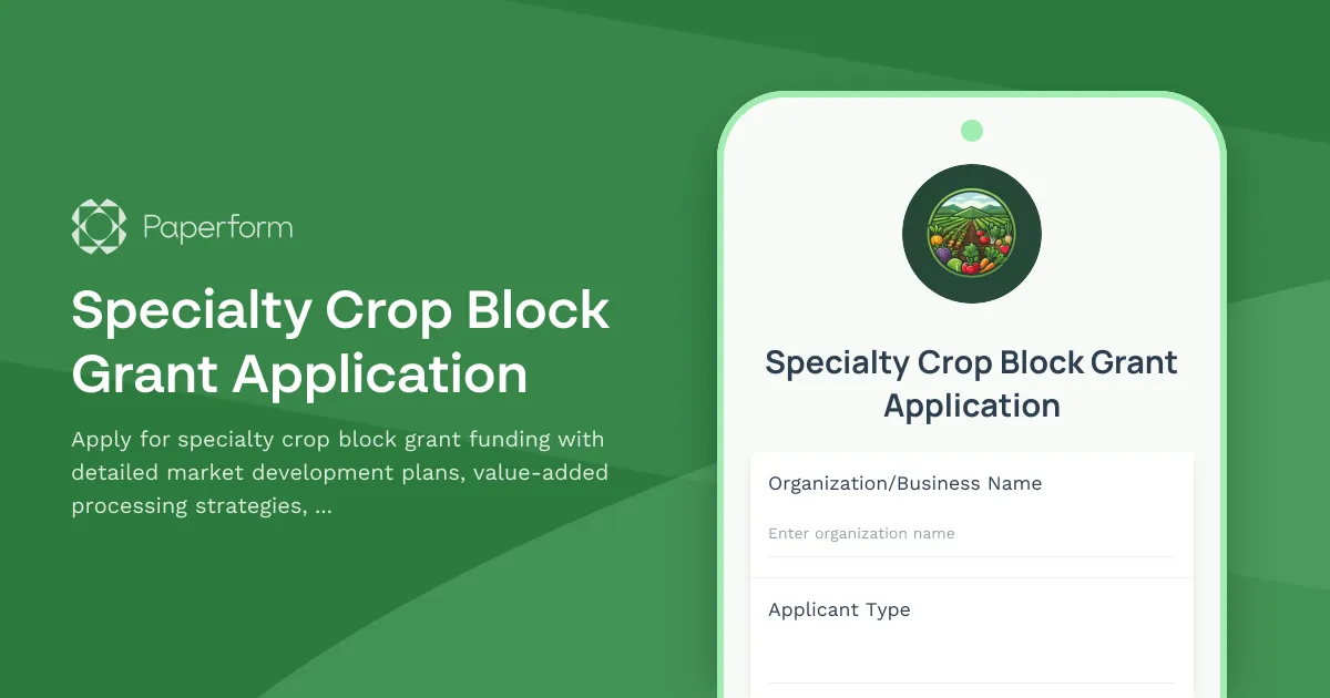 Specialty Crop Block Grant Application