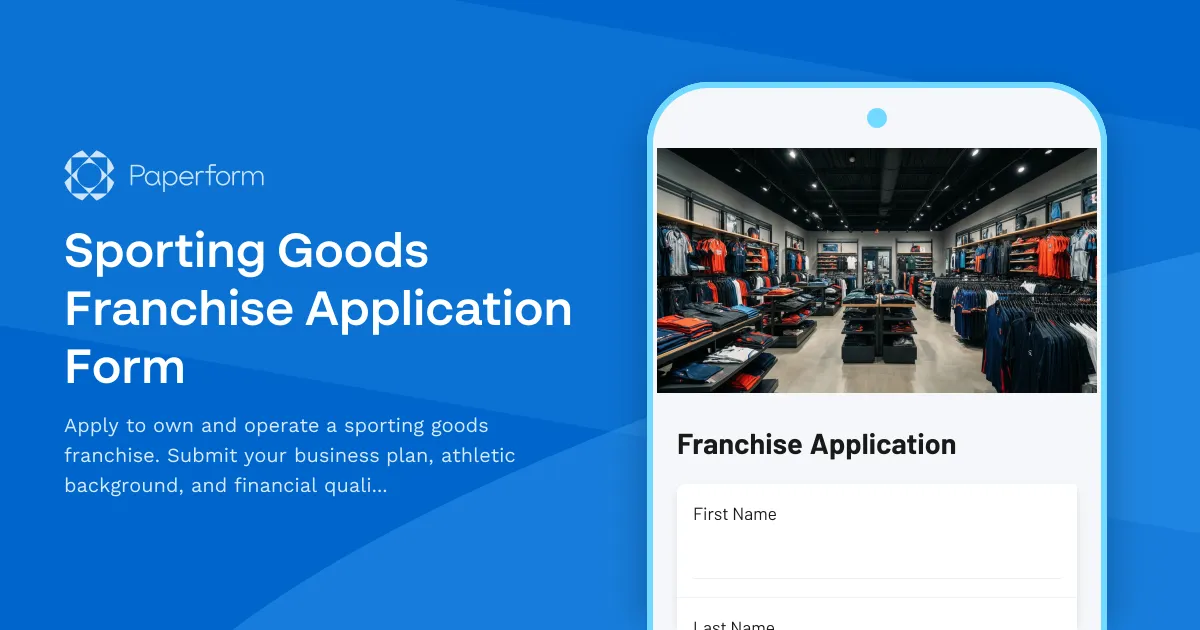 Sporting Goods Franchise Application Form