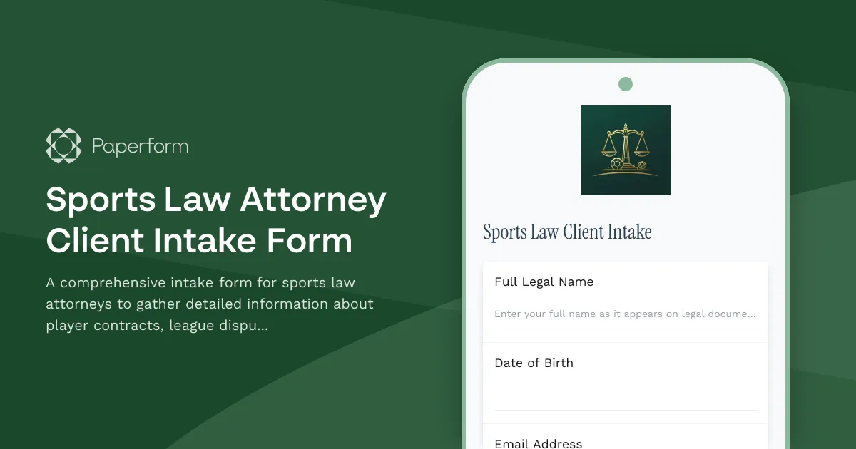 Sports Law Attorney Client Intake Form