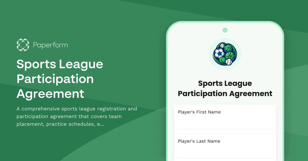Sports League Participation Agreement