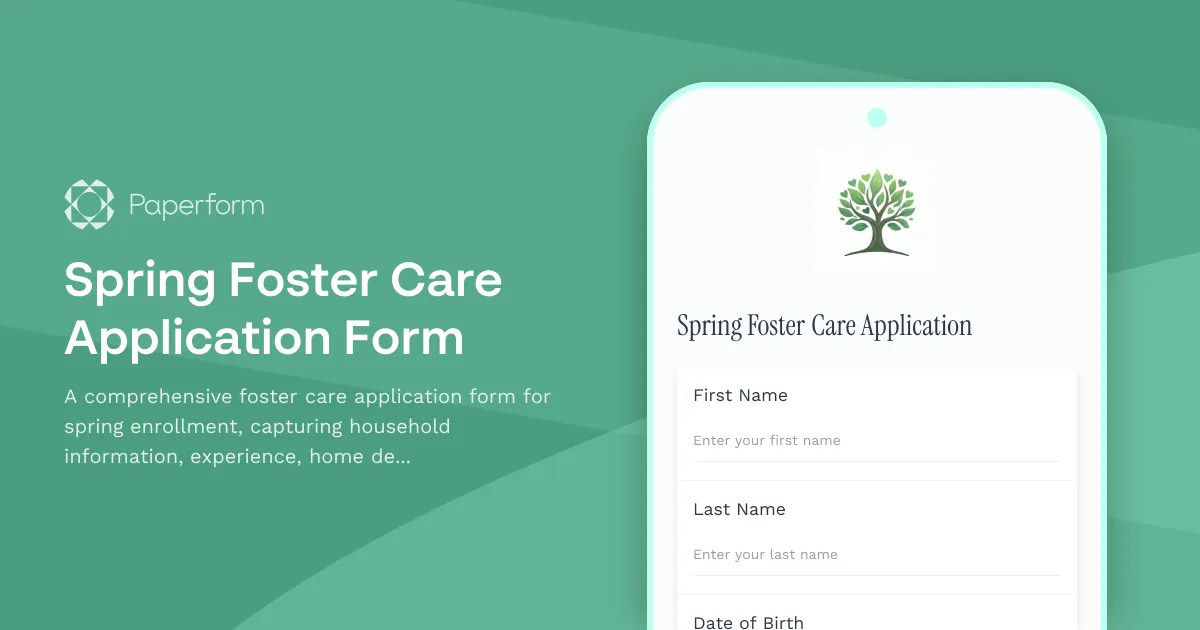 Spring Foster Care Application Form