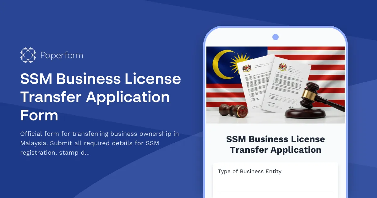 SSM Business License Transfer Application Form
