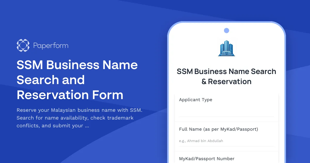 SSM Business Name Search and Reservation Form