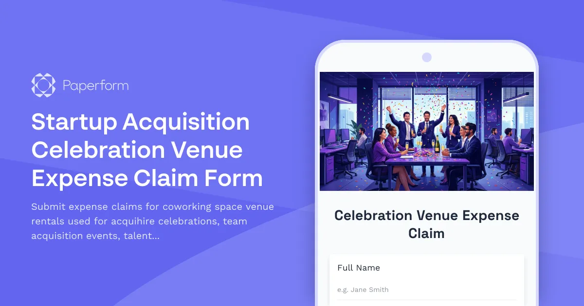 Startup Acquisition Celebration Venue Expense Claim Form