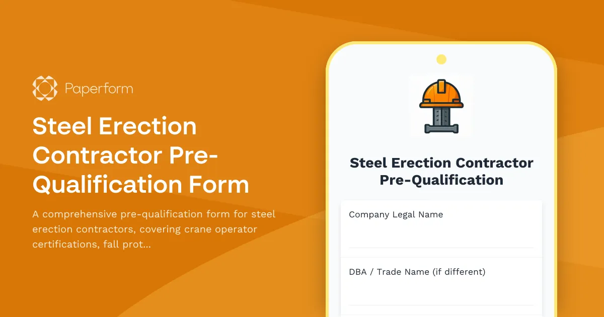 Steel Erection Contractor Pre-Qualification Form