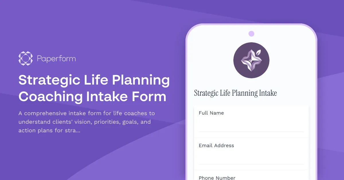 Strategic Life Planning Coaching Intake Form
