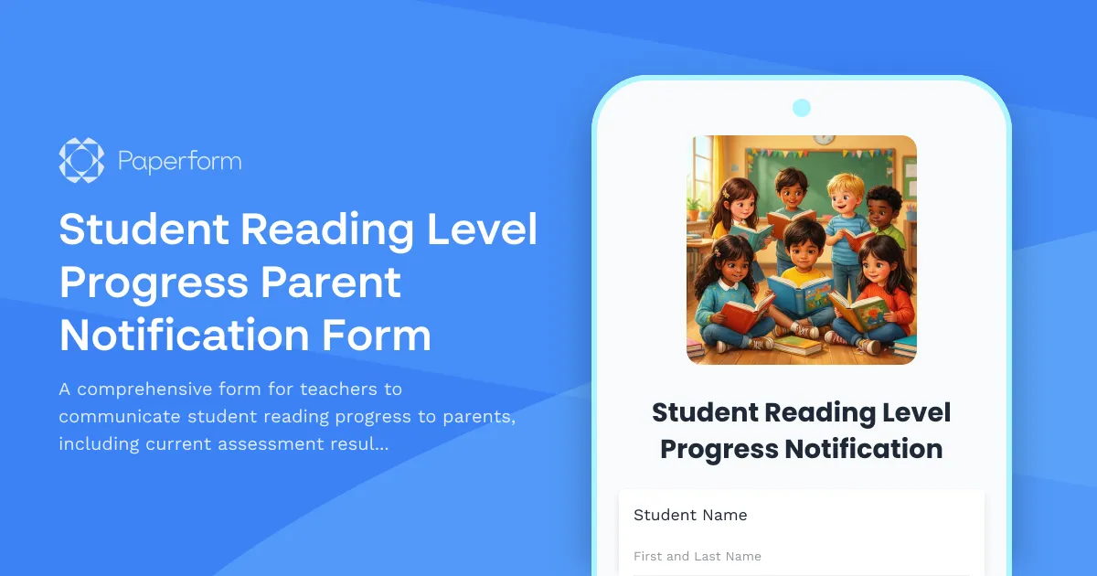 Student Reading Level Progress Parent Notification Form