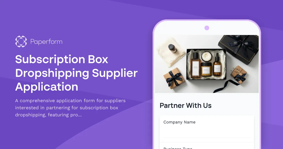 Subscription Box Dropshipping Supplier Application