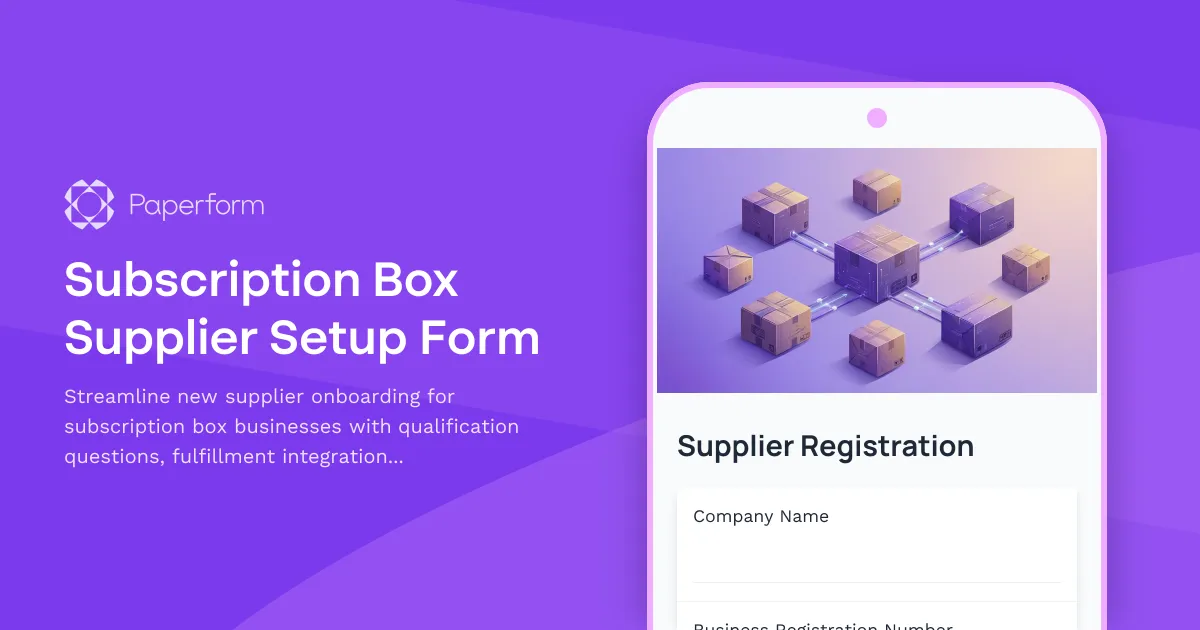 Subscription Box Supplier Setup Form