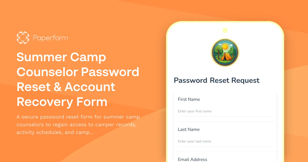 Summer Camp Counselor Password Reset & Account Recovery Form