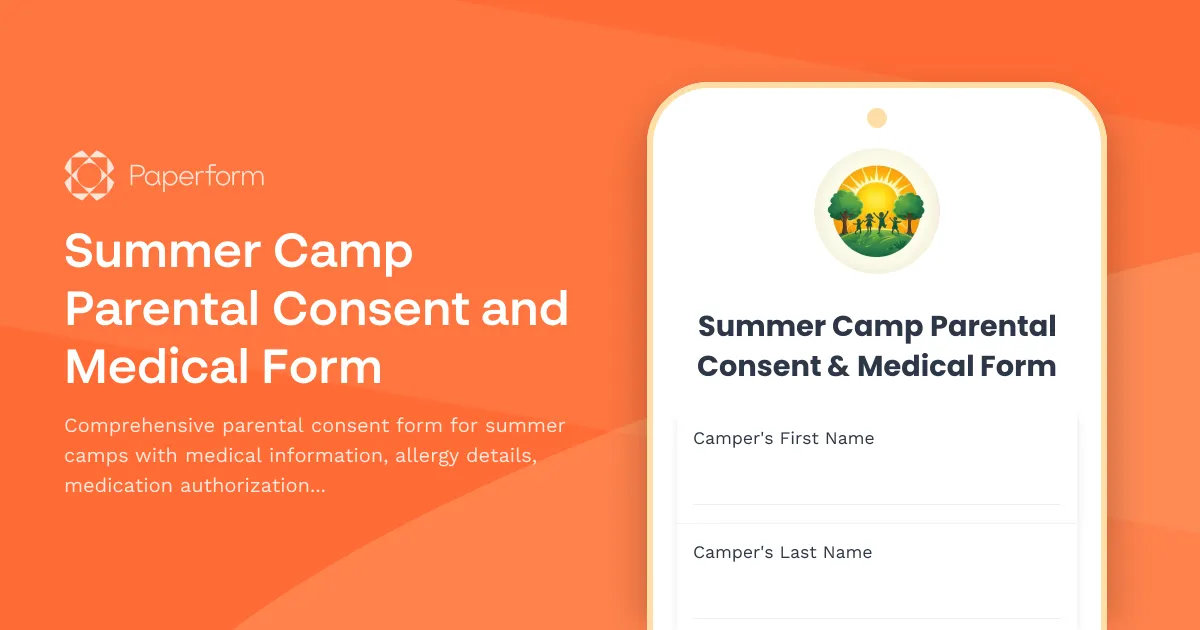 Summer Camp Parental Consent and Medical Form