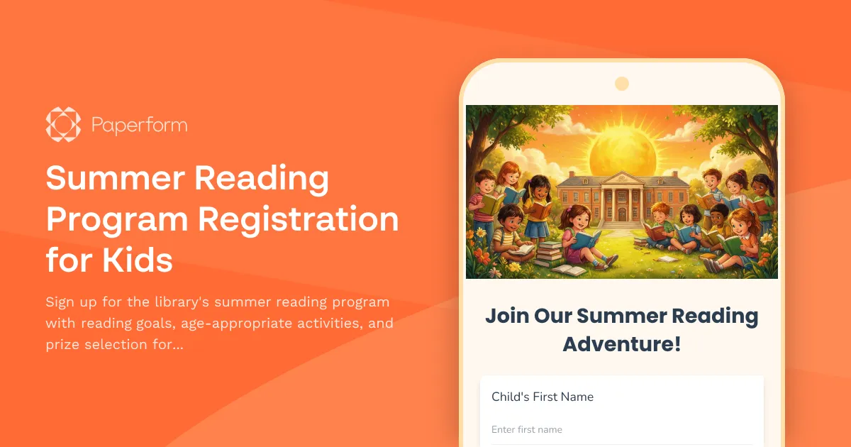 Summer Reading Program Registration for Kids