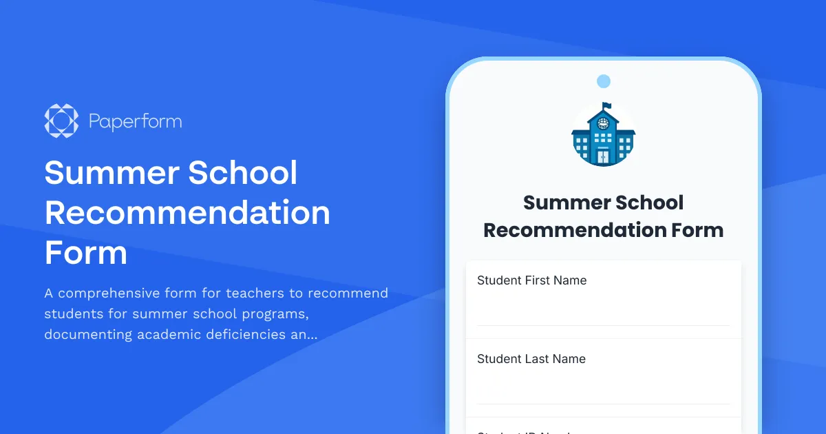 Summer School Recommendation Form