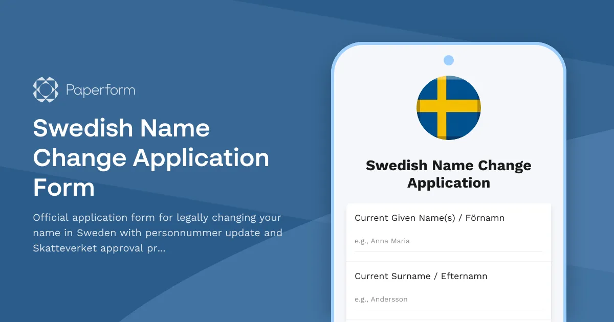 Swedish Name Change Application Form
