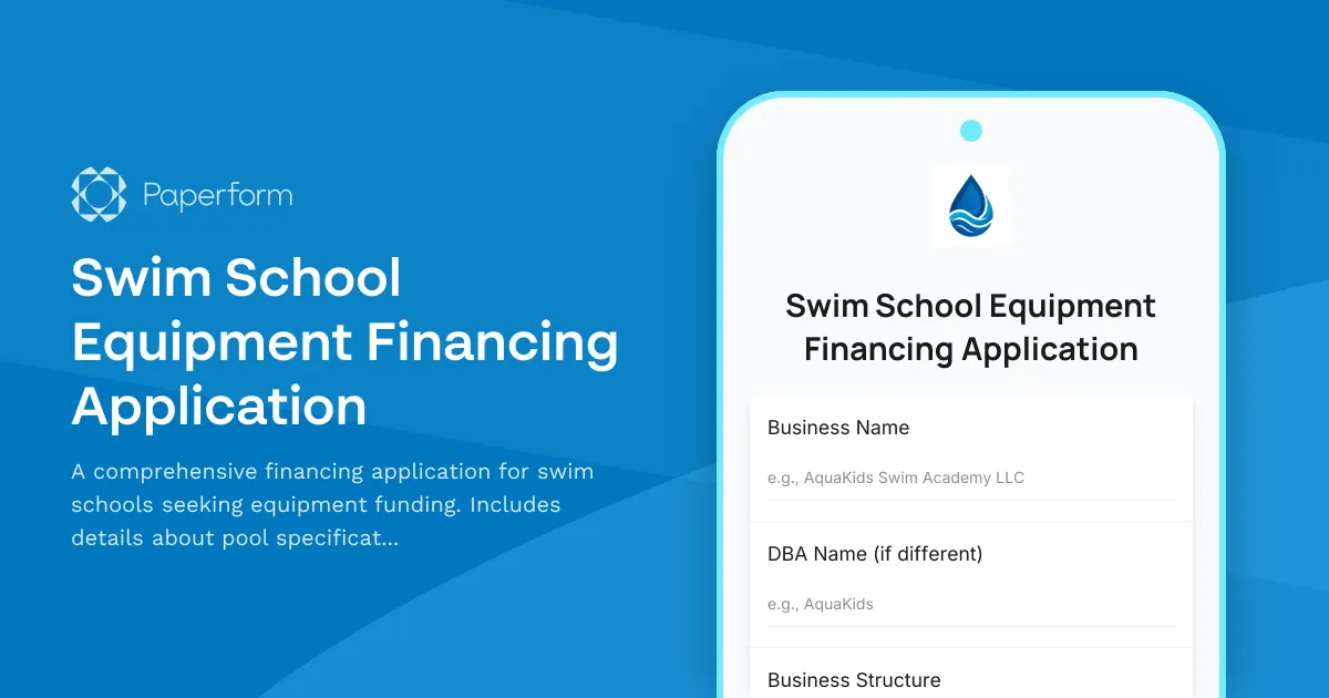 Swim School Equipment Financing Application