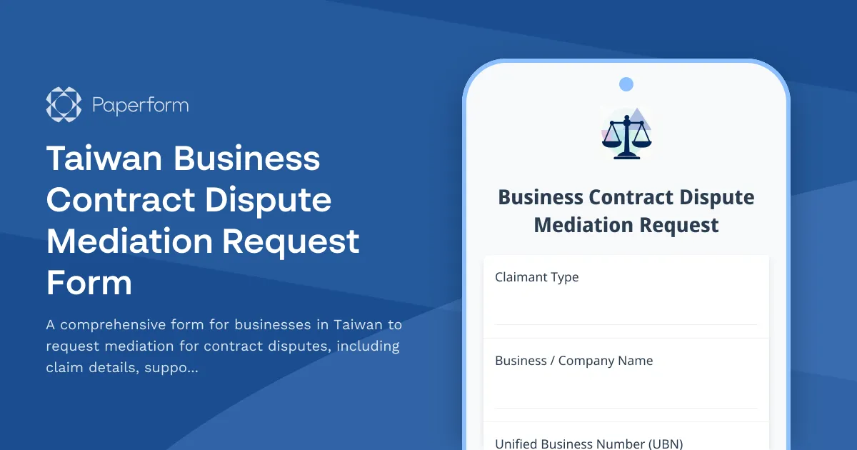 Taiwan Business Contract Dispute Mediation Request Form