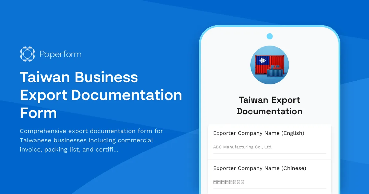 Taiwan Business Export Documentation Form