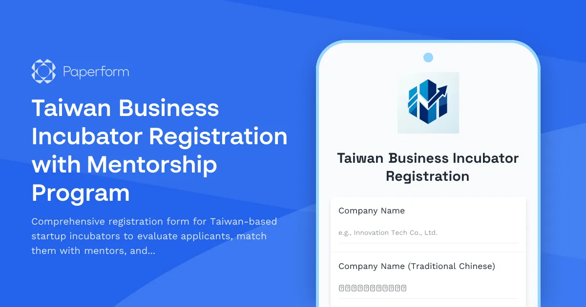 Taiwan Business Incubator Registration with Mentorship Program