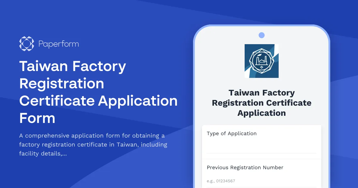 Taiwan Factory Registration Certificate Application Form