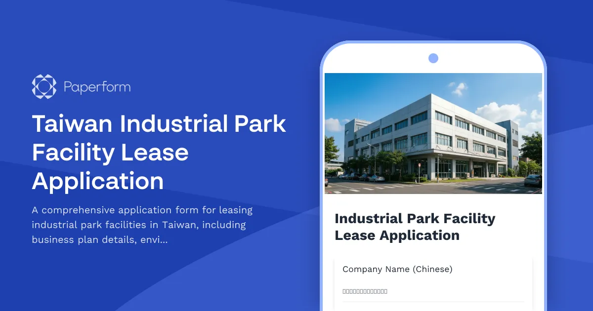 Taiwan Industrial Park Facility Lease Application