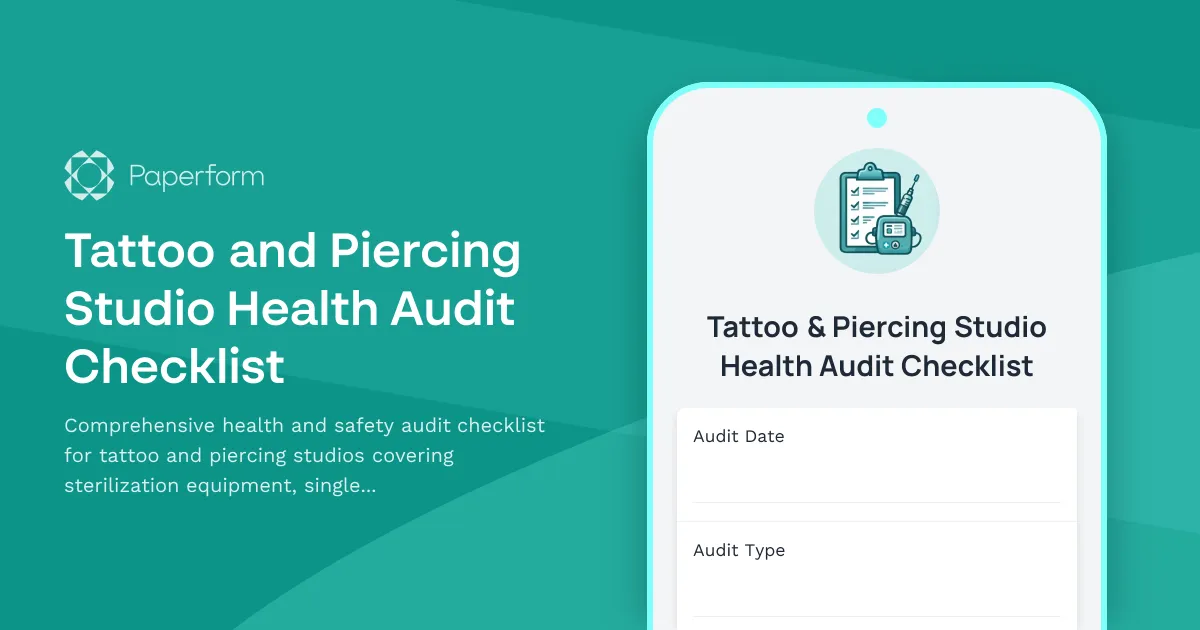 Tattoo and Piercing Studio Health Audit Checklist