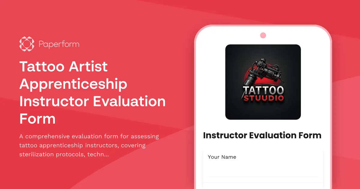 Tattoo Artist Apprenticeship Instructor Evaluation Form