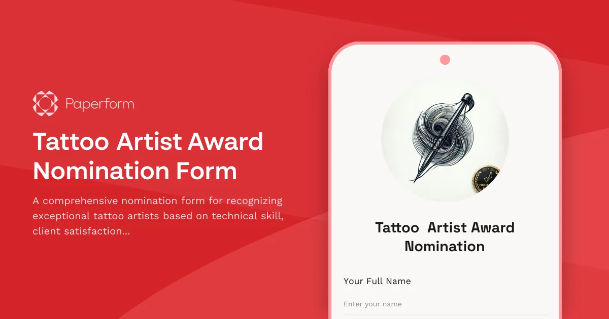 Tattoo Artist Award Nomination Form