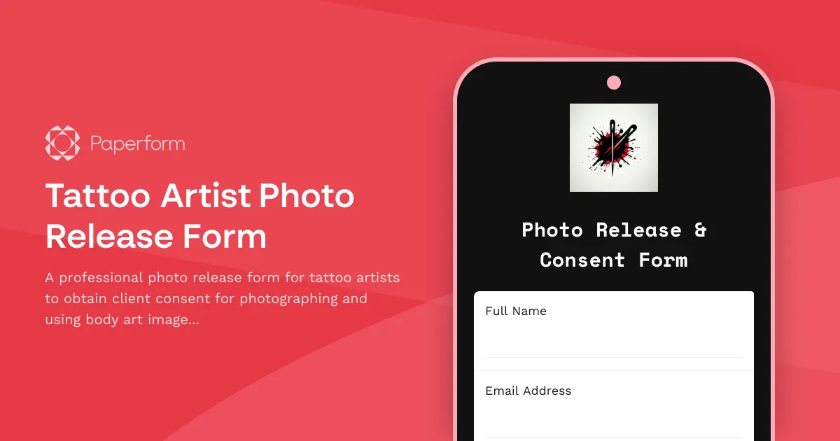 Tattoo Artist Photo Release Form