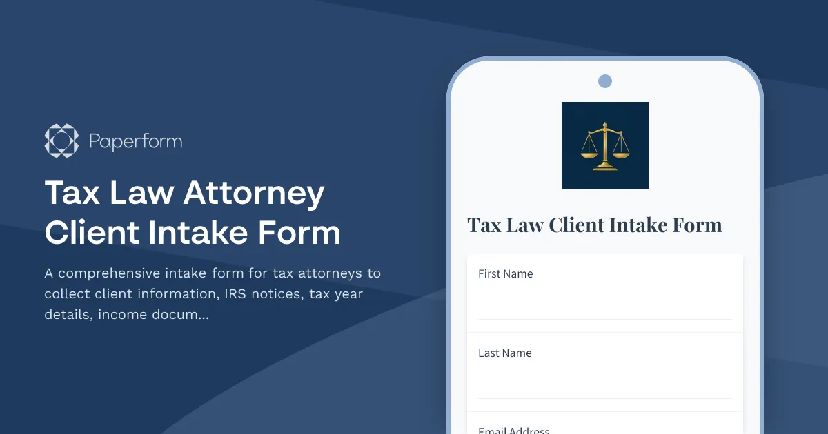 Tax Law Attorney Client Intake Form