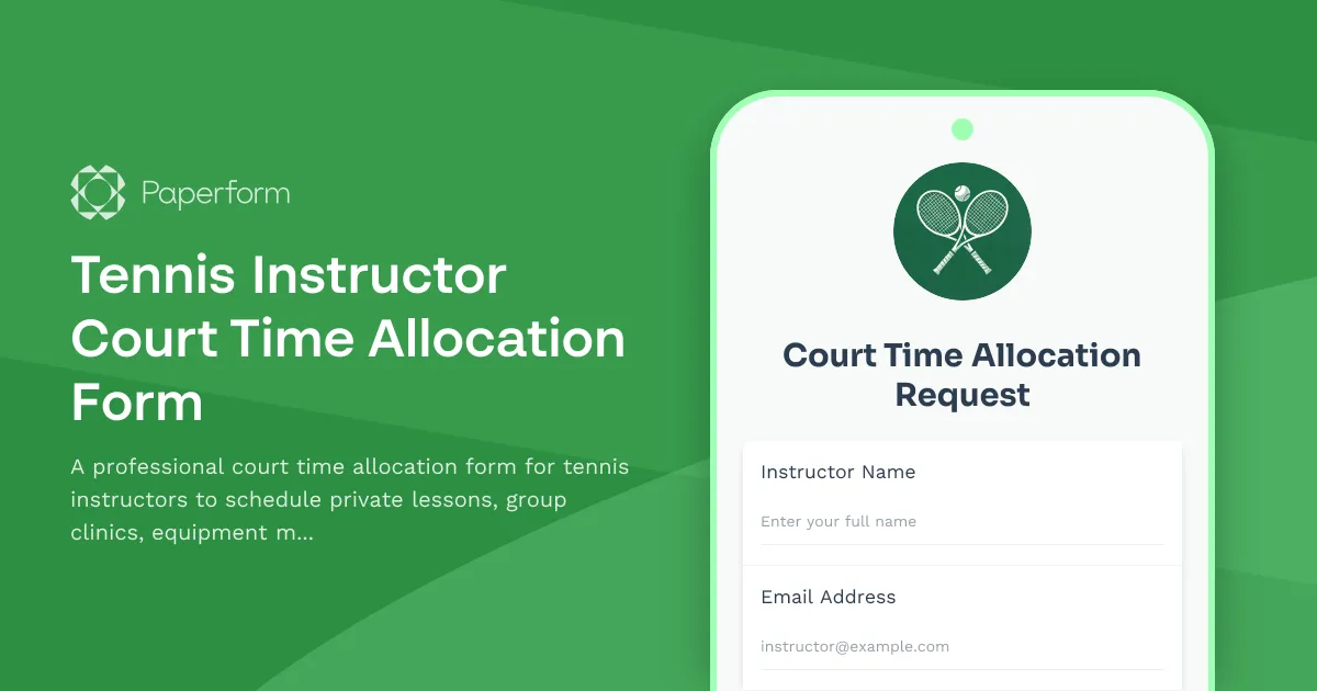 Tennis Instructor Court Time Allocation Form