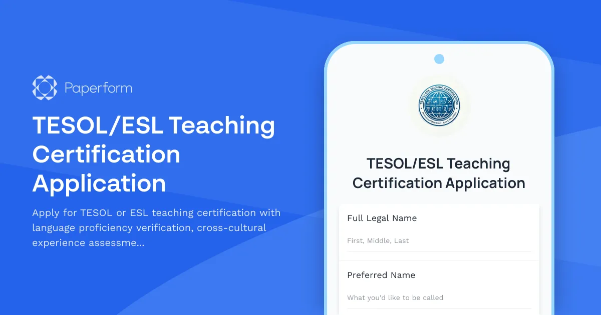 TESOL/ESL Teaching Certification Application