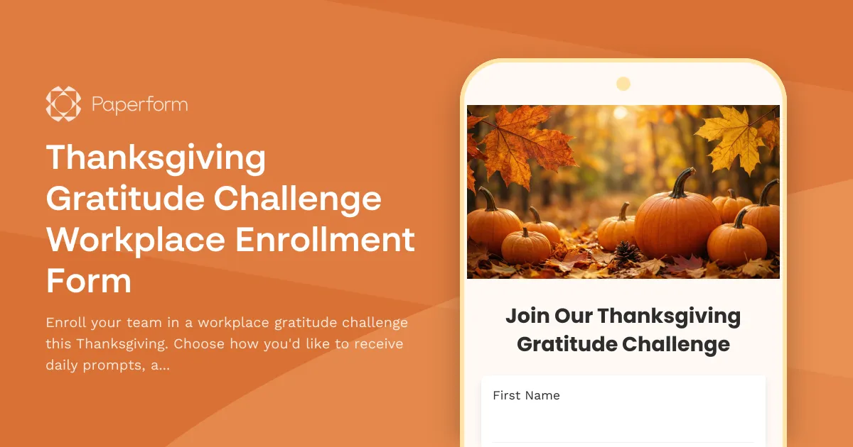 Thanksgiving Gratitude Challenge Workplace Enrollment Form Template ...