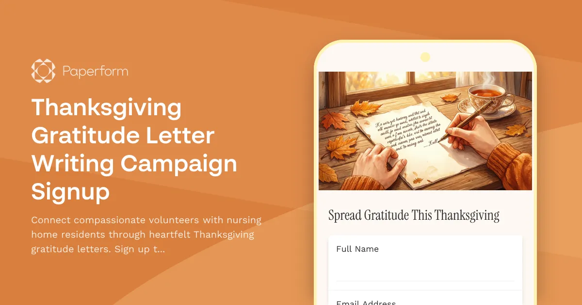 Thanksgiving Gratitude Letter Writing Campaign Signup